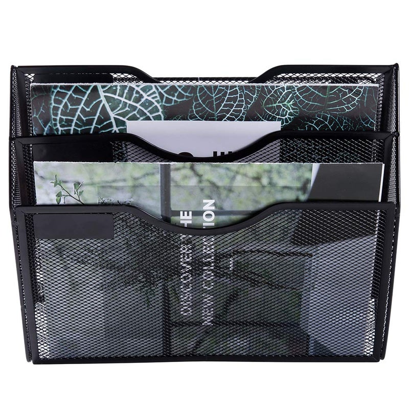 EASEPRES 3 Pocket Mesh Hanging Wall File Organizer, Wall Mounted Mail Paper Document Folder Holder, Clipboard Storage Organization Magazine Rack with Nametag Label for Office Home School, Black - Image 3
